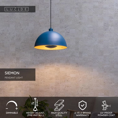 Lucide SIEMON - Pendant light - Ø 40 cm - 1xE27 - Blue - USP